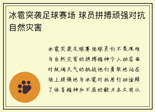 冰雹突袭足球赛场 球员拼搏顽强对抗自然灾害